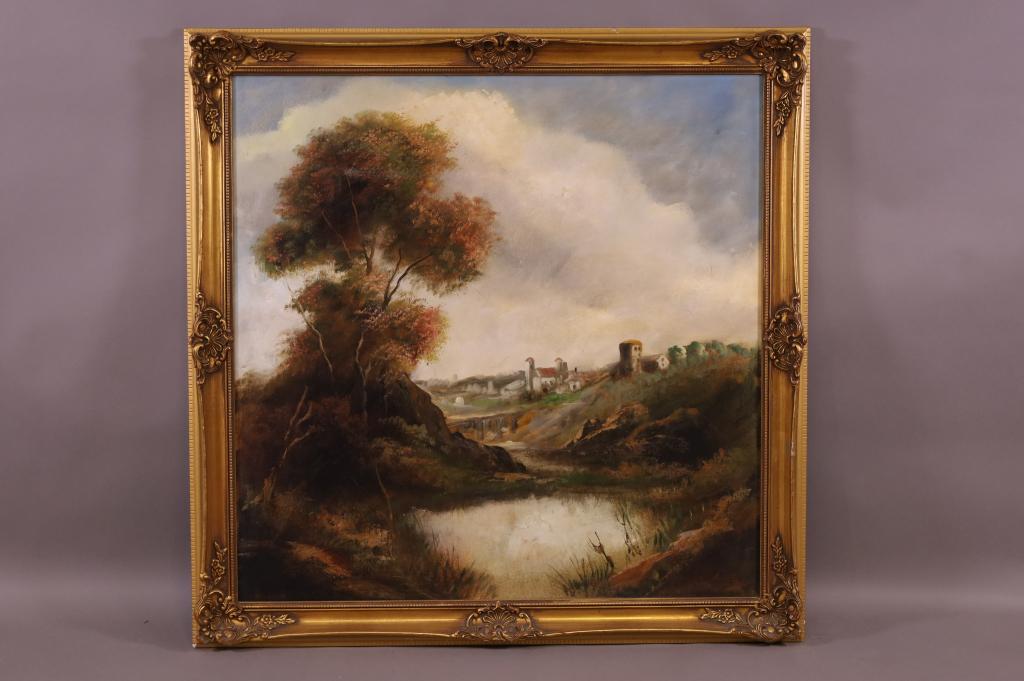 LARGE EUROPEAN LANDSCAPE O/C PAINTING (1 of 3)
