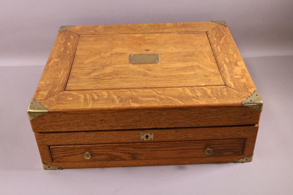 LARGE DATED 1900 OAK DOCUMENT BOX (1 of 3)