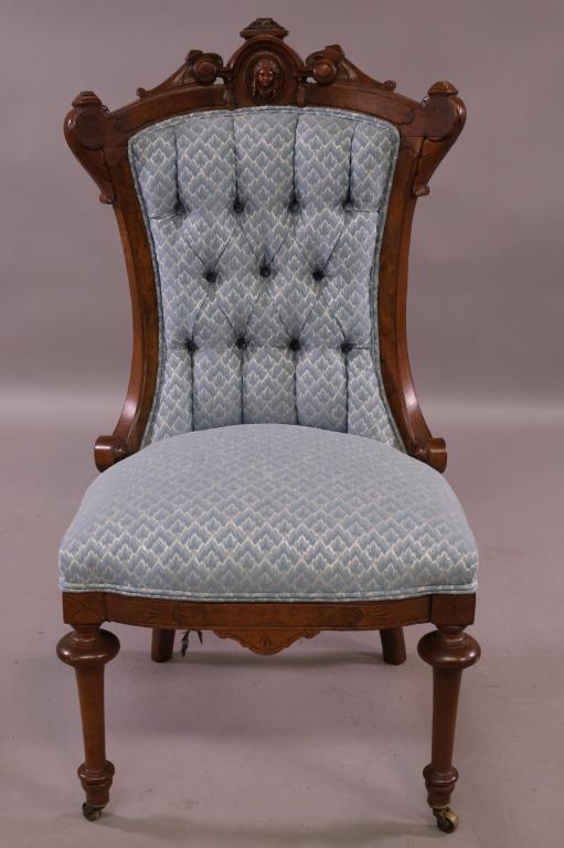 VICTORIAN WALNUT PARLOR CHAIR W/ LADY'S FACE (1 of 3)