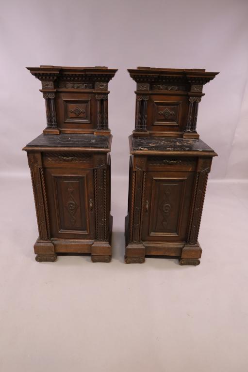 PR. 1900'S WALNUT MARBLE TOP NIGHSTSTANDS (1 of 3)