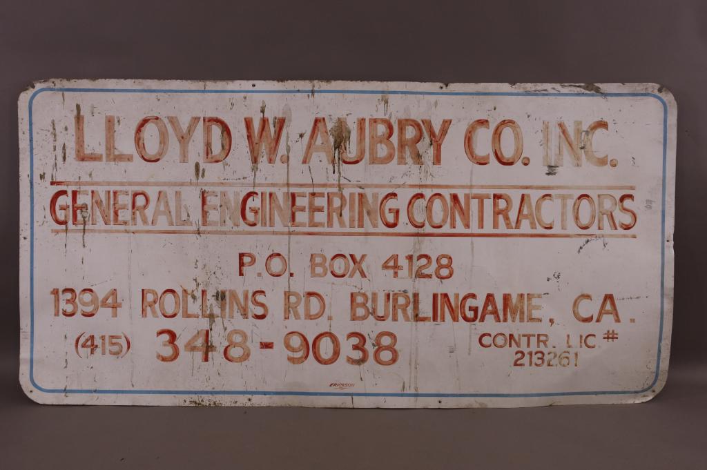 LARGE TIN CONSTRUCTION SIGN BURLINGAME CA. (1 of 2)