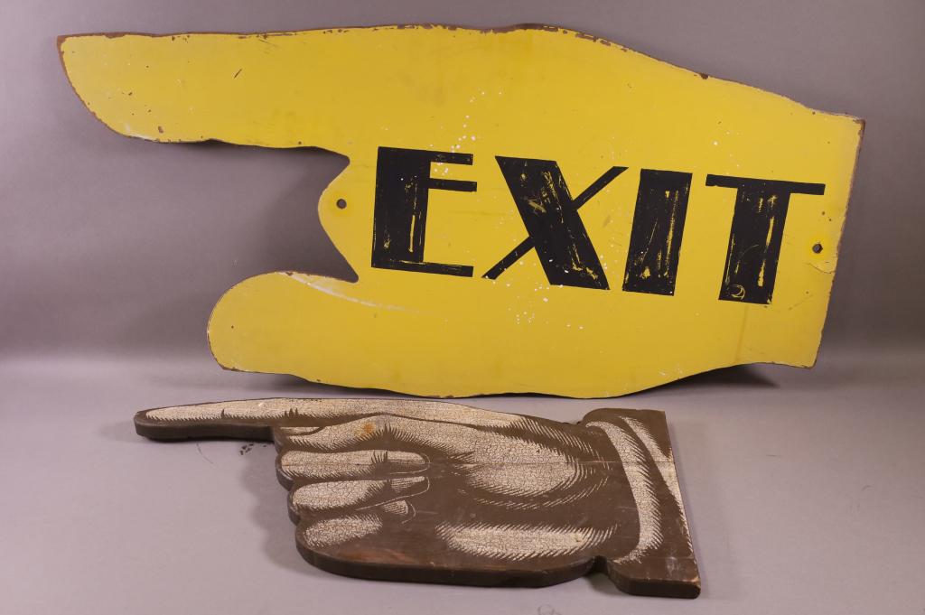 2 WOODEN HAND POINTING SIGNS (1 of 3)