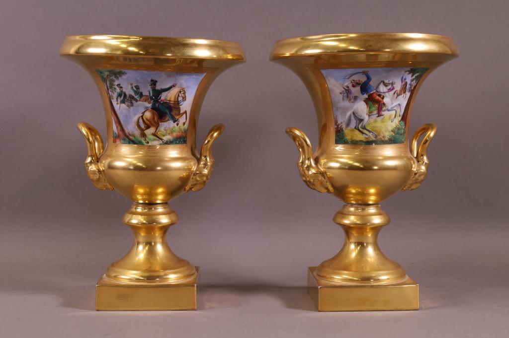PAIR OF SAXONY HAND PAINTED PORCELAIN URNS (1 of 5)