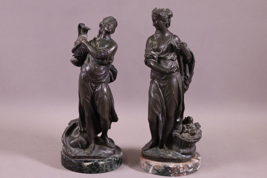 PAIR OF BRONZE GRECIAN LADY STATUES (1 of 4)
