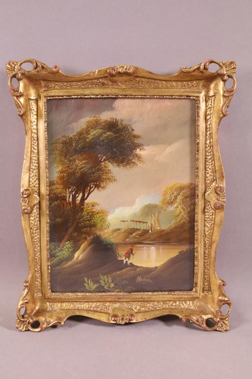 SMALL ANTIQUE RIVER SCENE PAINTING (1 of 3)