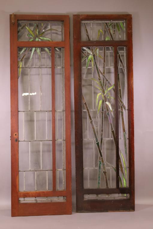 PAIR OF LARGE ANTIQUE LEADED GLASS DOORS (1 of 7)
