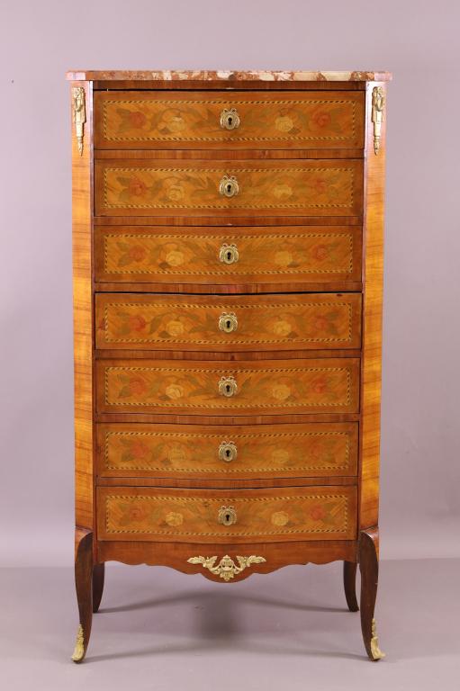 FRENCH STYLE MARBLE TOP TALL CHEST (1 of 5)