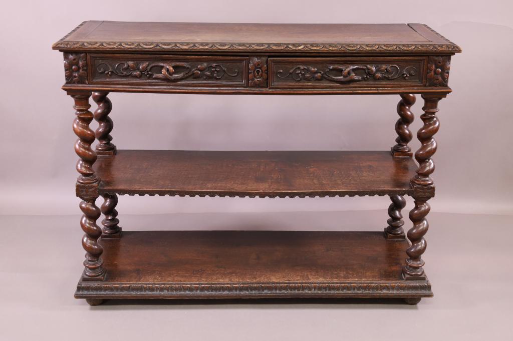 ANTIQUE ENGLISH OAK BARLEY TWIST FLIP TOP SERVER (1 of 5)