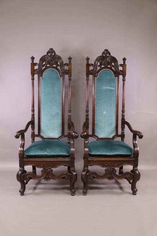 PAIR OF 1920'S TALL BACK WALNUT HALL CHAIRS (1 of 6)