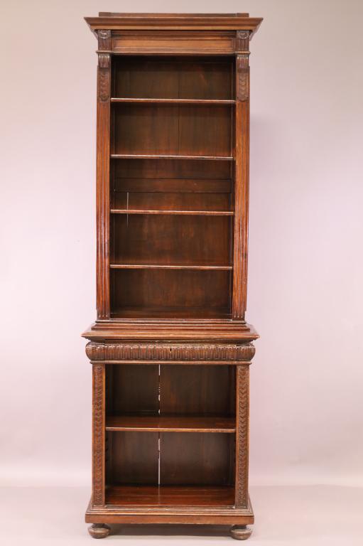 1900'S WALNUT NARROW TALL OPEN BOOKCASE (1 of 5)