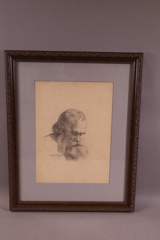 JACOBA VAN DER SPECK OBREEN PENCIL SKETCH: PORTAIT PENCIL SKETCH. DATED 1906. SIGNED LOWER LEFT. GOOD CONDITION. 12 1/2" x 9 1/4" IMAGE SIZE / 16" x 20" IN FRAME.