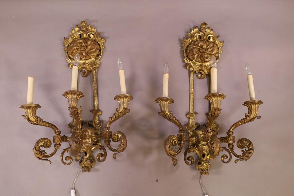 PAIR OF LARGE BRONZE WALL SCONCES (1 of 5)