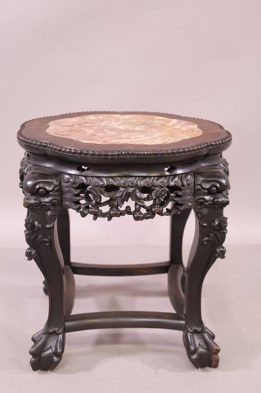 ANTIQUE CARVED CHINESE HARDWOOD MARBLE TOP TABLE (1 of 4)