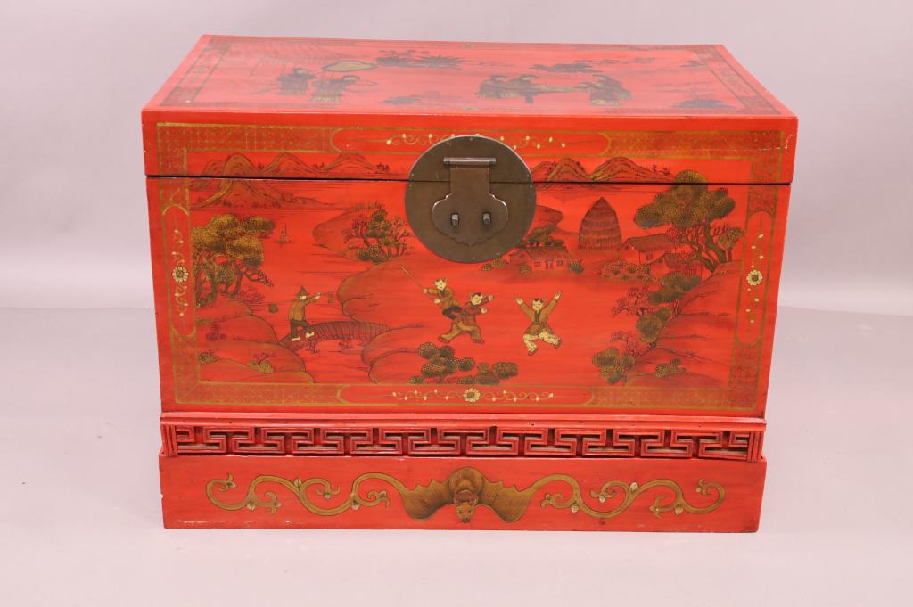 CHINESE RED LACQUER CAMPHOR CHEST (1 of 7)