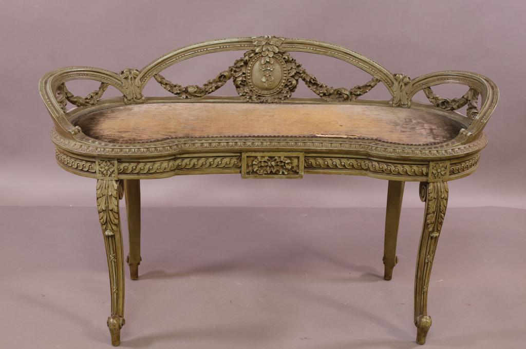 ANTIQUE PAINTED FRENCH WINDOW BENCH (1 of 5)