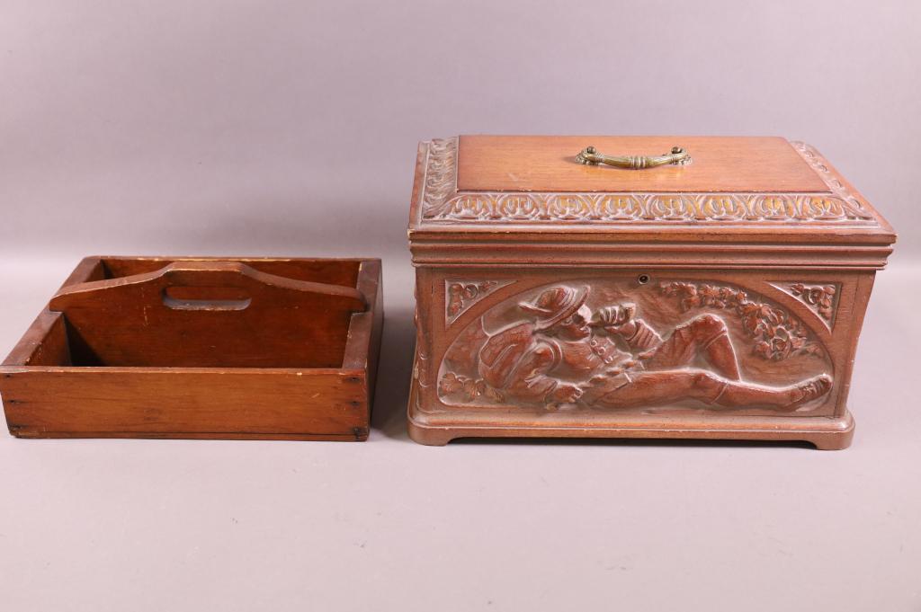PRIMITIVE SILVERWARE TRAY & WOOD BOX (1 of 6)