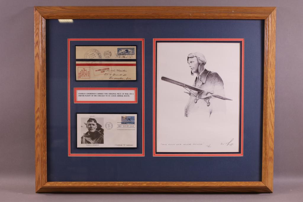 FRAMED CHARLES LINDBERGH MEMORABILIA (1 of 4)