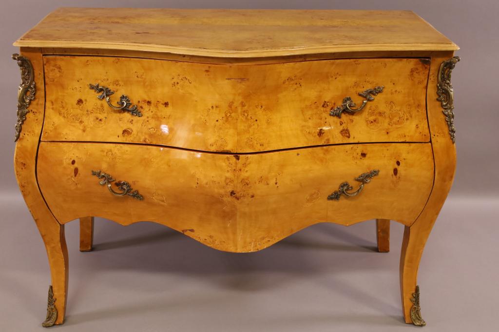 FRENCH STYLE BURLED 2 DRAWER CHEST (1 of 4)