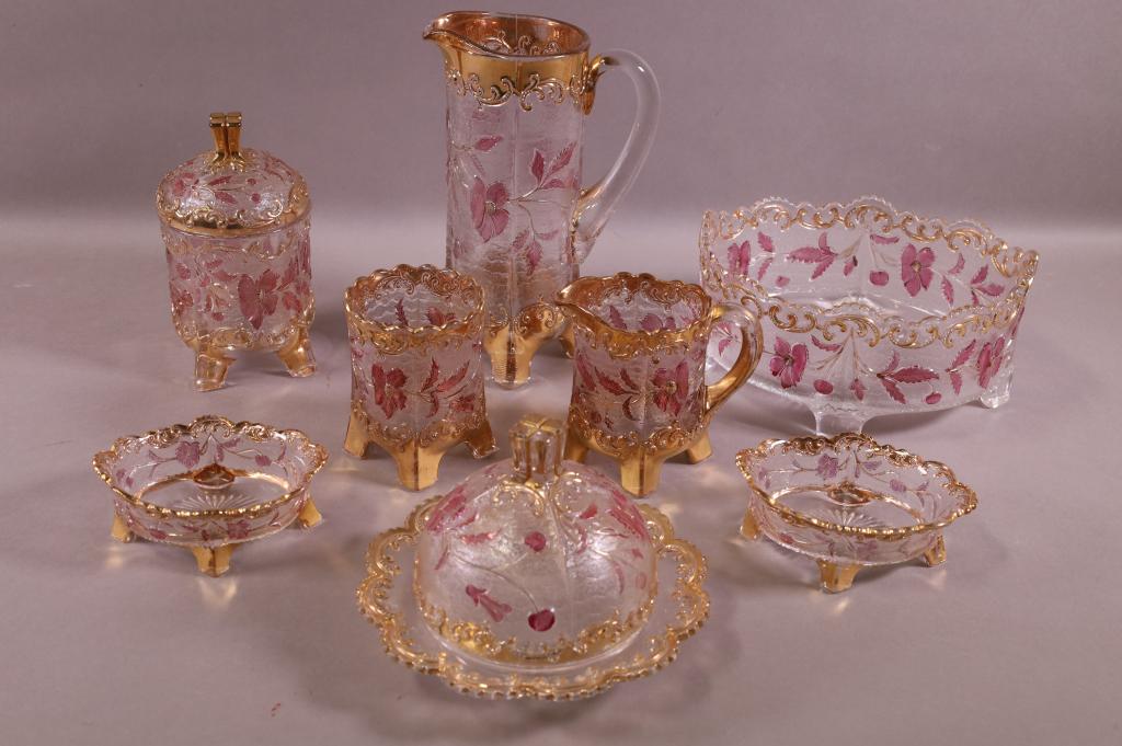 8 PIECES FLORADORA BOHEMIAN GLASSWARE (1 of 8)