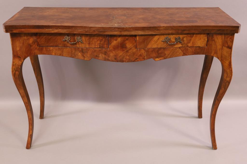 ITALIAN BURLED FLIP TOP CONSOLE TABLE (1 of 5)