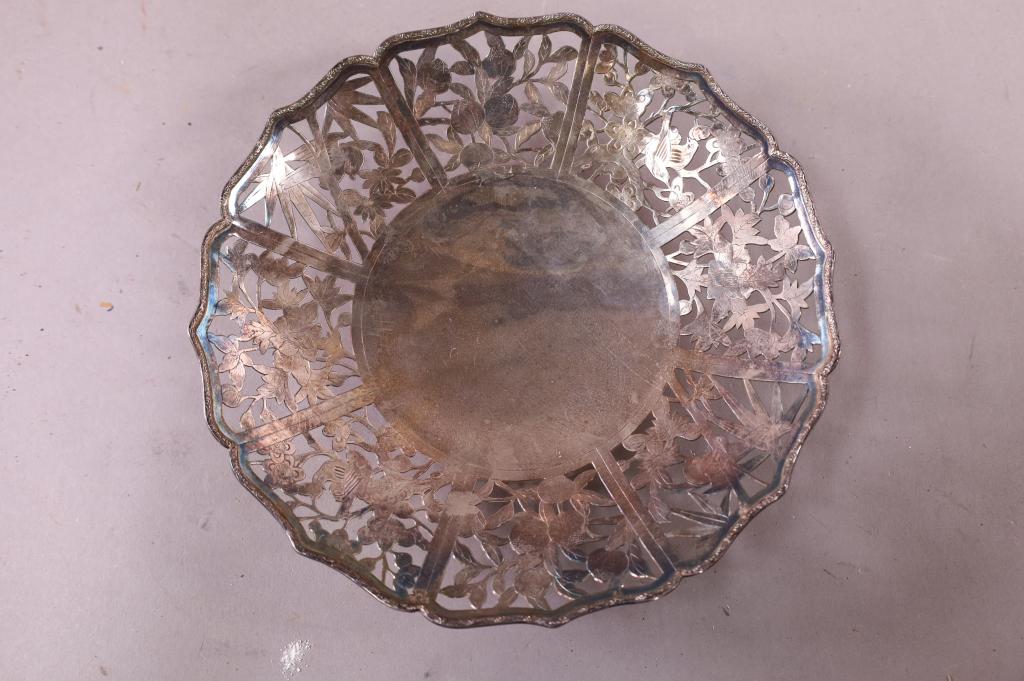 FLORAL & BIRD DECORATED SILVER BOWL (1 of 3)