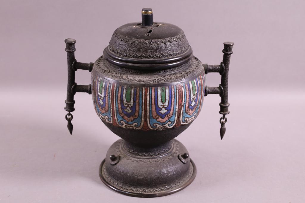 BRONZE CHAMPLEVE INCENSE BURNER (1 of 4)