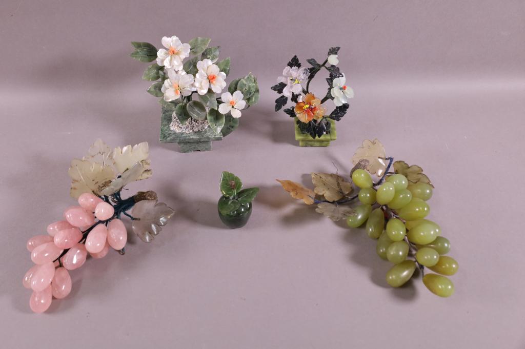 COLLECTION OF 5 JADE & SOAPSTONE TREES & FRUIT (1 of 5)