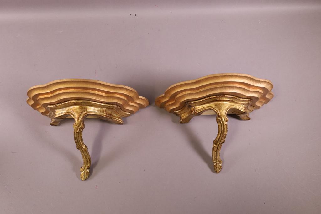 PAIR OF GILT WOOD & WALL SCONCES (1 of 3)