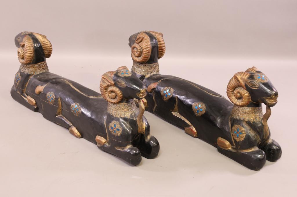 PAIR OF DECORATIVE CARVED RAMS HEAD BASES (1 of 4)