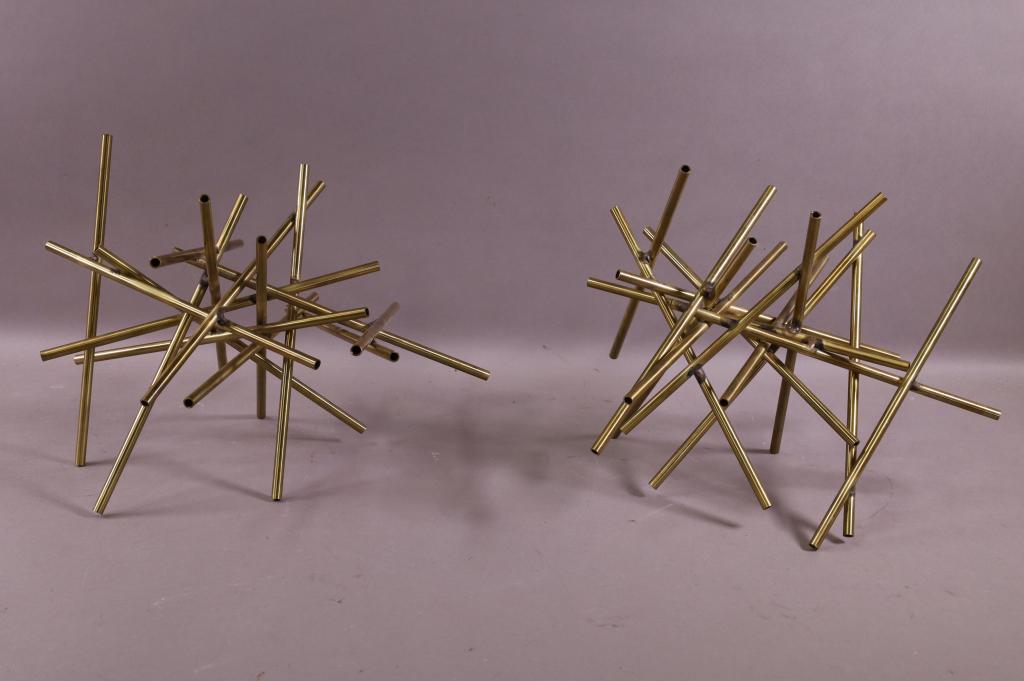 PAIR OF MID CENTURY MODERN ABSTRACT ART PIECES: WELDED METAL ABSTRACT ART. GOOD CONDITION. 11" H x 13" L.