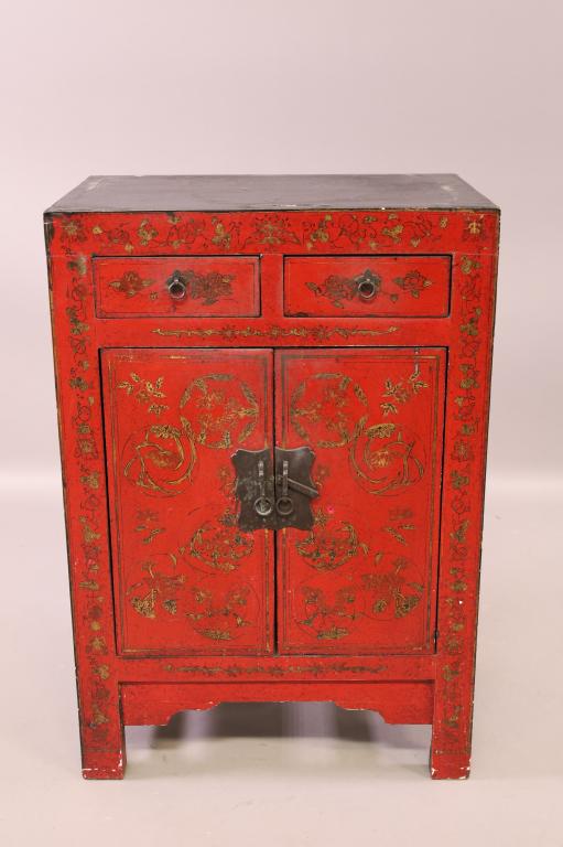 CHINESE RED LACQUERED HALL CABINET (1 of 5)