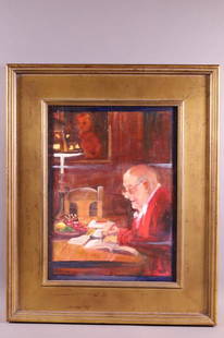 DOOLING "ROBERT WINTER" PORTRAIT PAINTING: OIL ON CANVAS PORTRAIT PAINTING OF DR. ROBERT WINTER. DR. ROBERT WINTER WAS A PROMINENT HISTORIAN AND COLLECTOR OF BATCHELDER TILE. HE OWNED ERNEST BATCHELDER'S HOUSE IN PASADENA CALIFORNIA. DATED