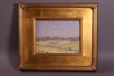 GARY RAY LANDSCAPE PAINTING: OIL ON BOARD, SIGNED LOWER LEFT. CALIFORNIA LANDSCAPE PAINTING. 6" x 8" IMAGE SIZE / 14" x 12" IN FRAME