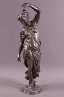 SILVER GILT METAL LADY STATUE: GOOD CONDITION. 16" H.