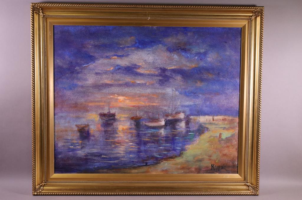 HARBOR SCENE PAINTING SIGNED RAPPE (1 of 3)