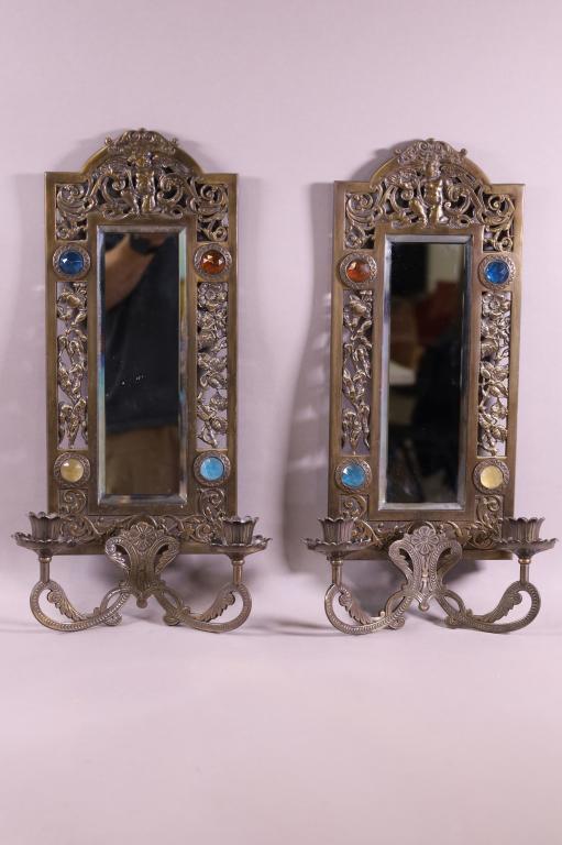 PAIR OF 1900'S FANCY CAST METAL CANDLE SCONCES (1 of 4)