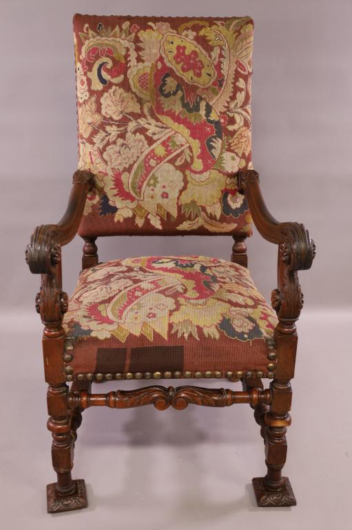 LARGE 1920'S NEEDLE POINT HALL CHAIR (1 of 5)