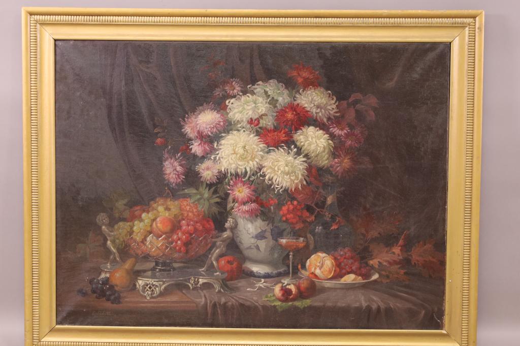 LARGE1920'S FLORAL STILL LIFE PAINTING (1 of 3)