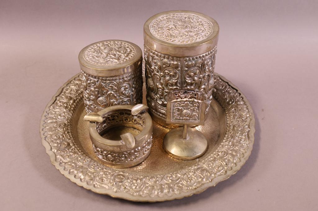 5 PIECE FANCY SILVER PLATED SMOKE SET (1 of 4)