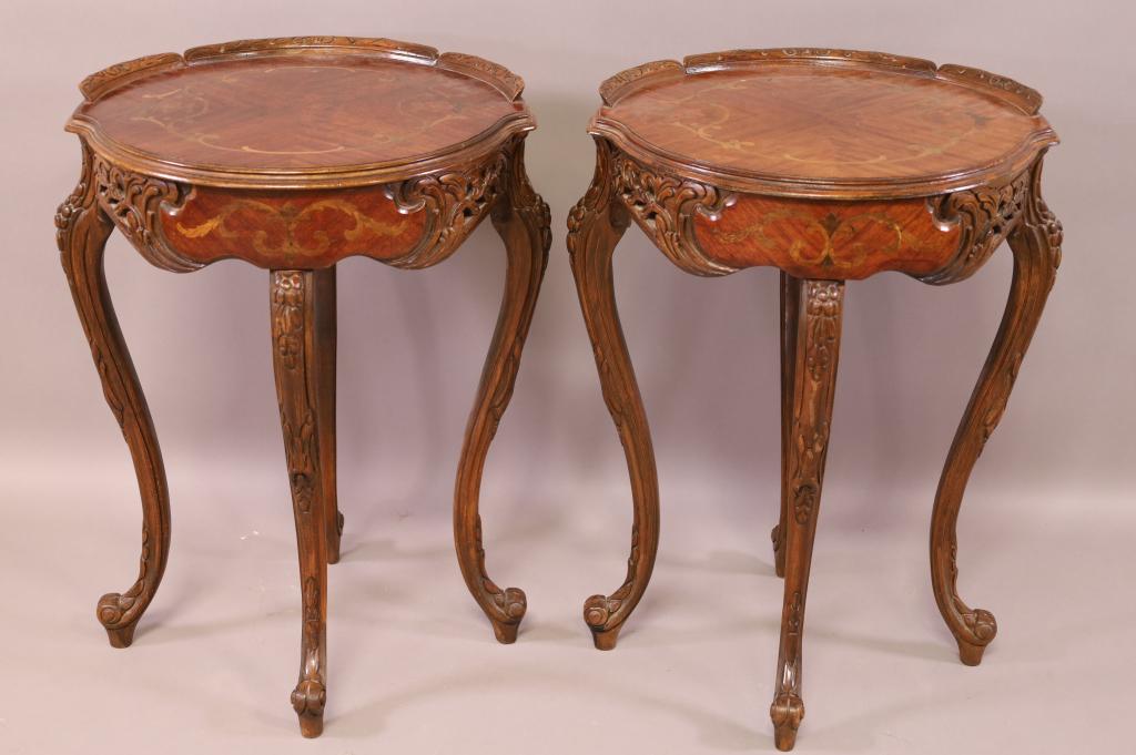 PAIR OF FRENCH STYLE INLAID LAMP TABLES (1 of 3)