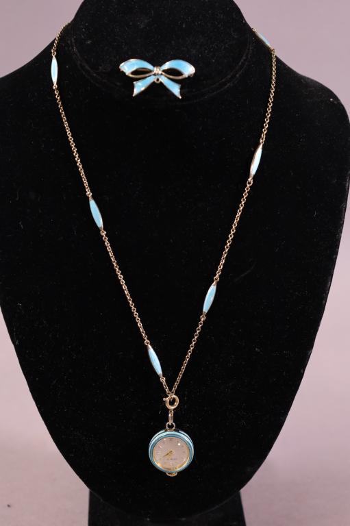 2 PIECE ENAMELED WATCH & PIN (1 of 4)