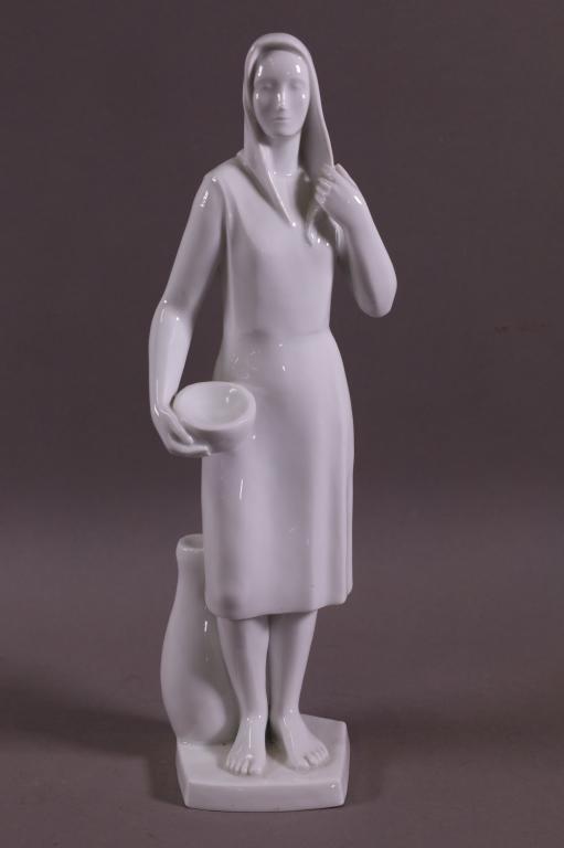 MEISSEN PORCELAIN FIGURINE: WHITE GLAZED MEISSEN FIGURE. CROSS SWORDS MARK ON BOTTOM. H.237. GOOD CONDITION. 12 1/2" H