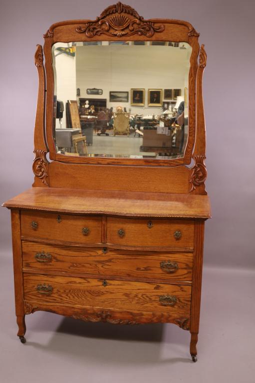 1900'S AMERICAN OAK DRESSER WITH MIRROR (1 of 6)