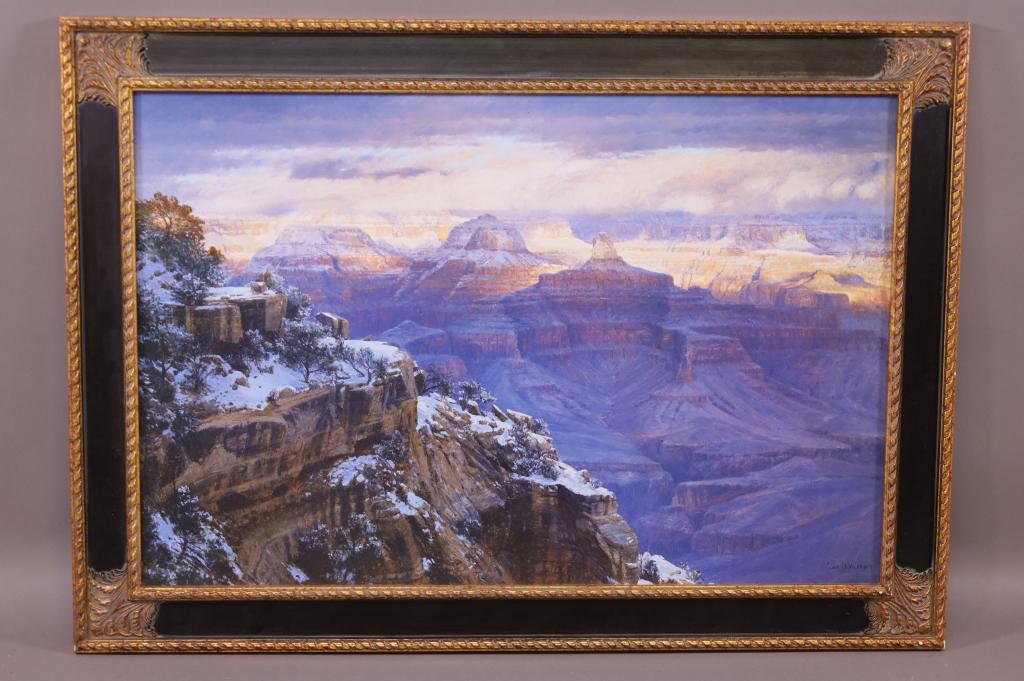 CURT WALTERS ARTIST ENHANCED GICLEE: "WINTER GRANDEUR REVEALED" BY CURT WALTERS. #223/980. STAMPED ON REVERSE. 30" x 42: IN FRAME.