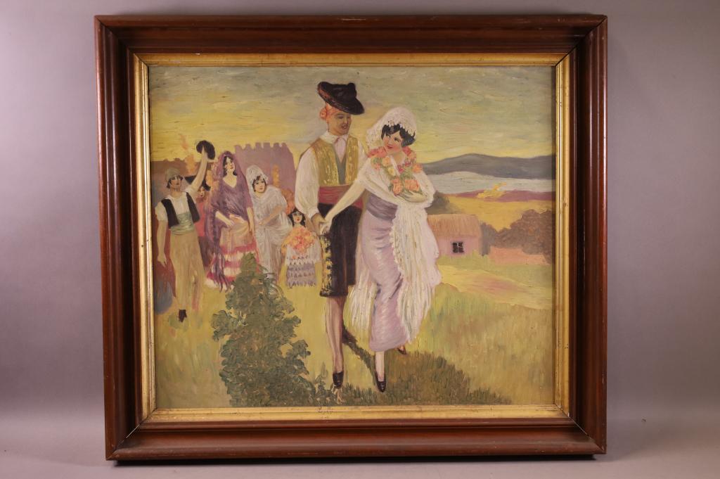 ANTIQUE SPANISH WEDDING SCENE PAINTING (1 of 2)