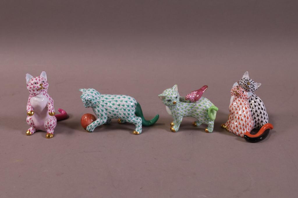 4 HEREND PORCELAIN CATS (1 of 6)