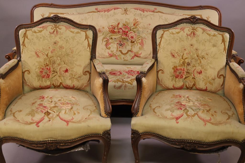 3 PIECE AUBUSSON COVERED SOFA SET (1 of 9)