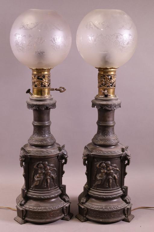 PAIR OF ANTIQUE FIGURAL METAL LAMPS (1 of 5)