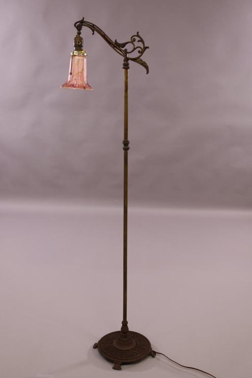 1920'S IRON FLOOR LAMP W/ ART GLASS SHADE (1 of 3)