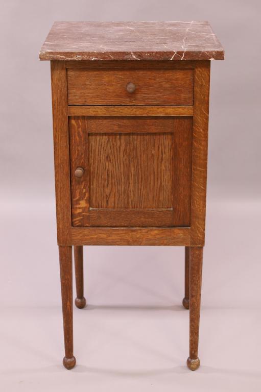 1910'S OAK MARBLE TOP NIGHTSTAND (1 of 4)